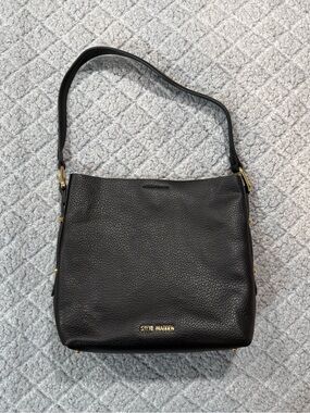 Steve Madden Black Pebbled Leather Shoulder Bag with Gold Hardware
